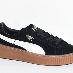 Puma Black and White Suede Gum Sole Platform Sneakers Size 8